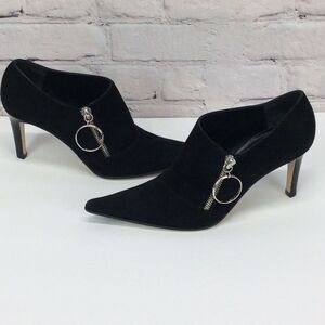 Sergio Rossi Ankle Booties Women's 35.5 US 5.5 Black Suede Pointed Toe Academia